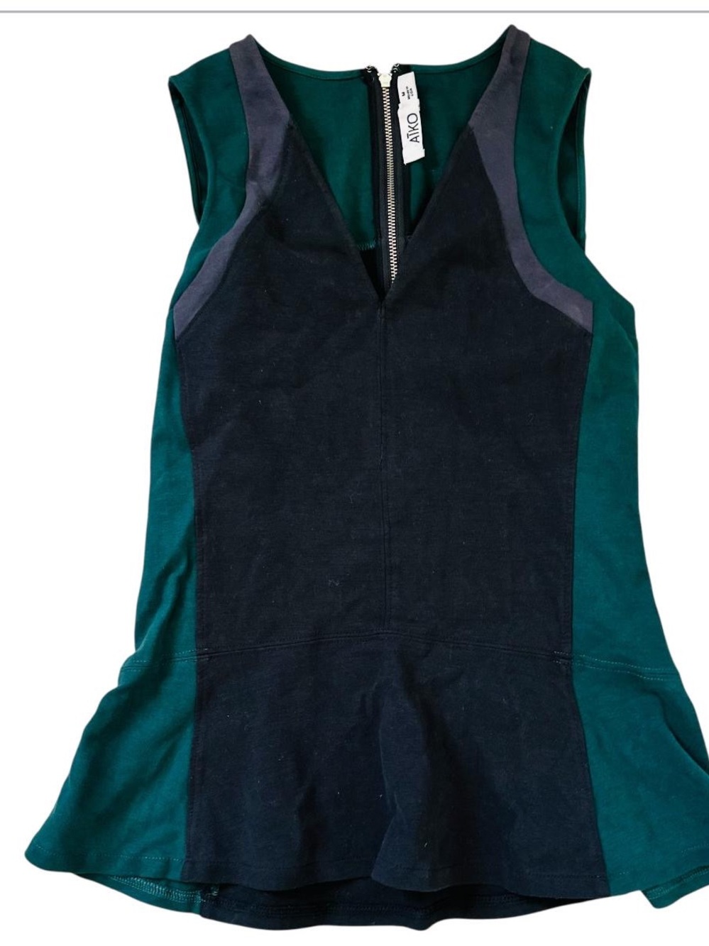 Aiko Teal & Navy Colorblock Peplum Top size M